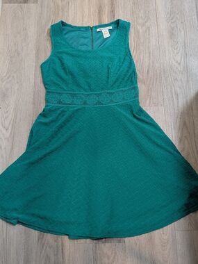 American Rag Cie Green Textured Fit & Flare Dress Women’s Size L Casual Boho